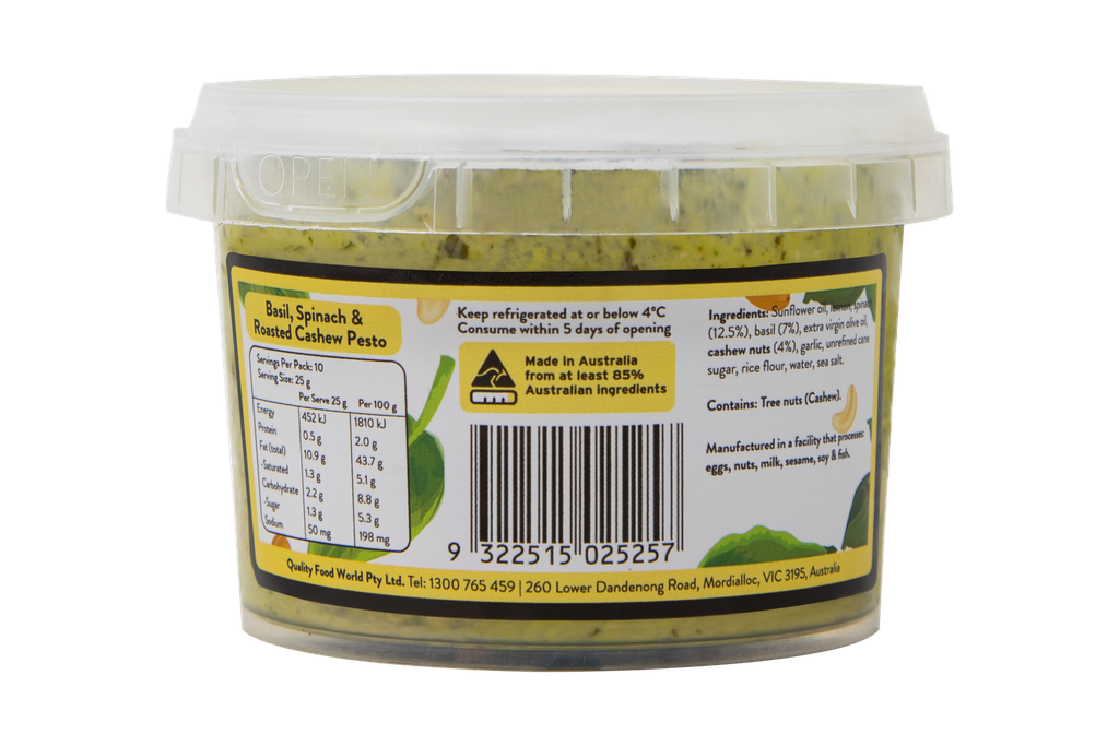 2505257 Fifya Plant Based Basil, Spinach & Roasted Cashew Pesto 250G-BACK.webp
