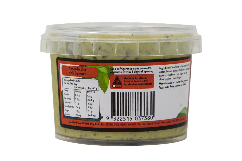 2507380 Fifya Plant Based Avocado Dip With Spinach Gf Df 250G-BACK.webp