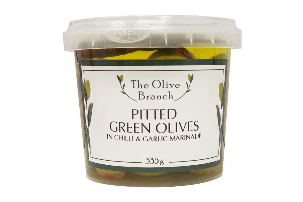 2507314 OB Pitted Green Olives in chilli & garlic marinade 335g.webp