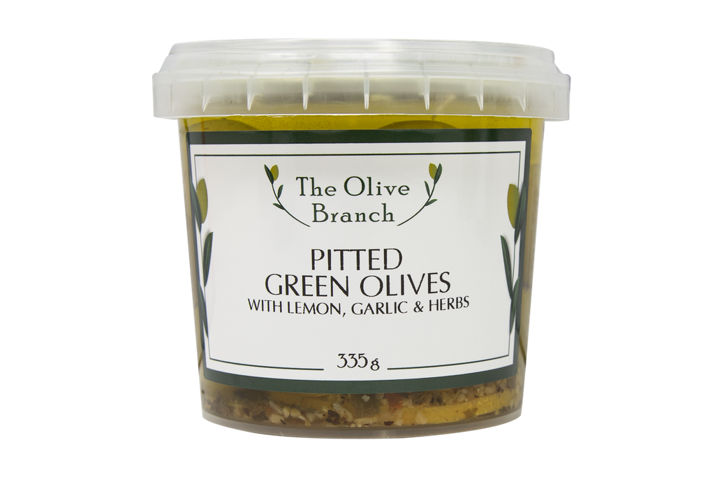 2507383 OB Pitted Green Olives w lemon, garlic & herbs 335g.webp