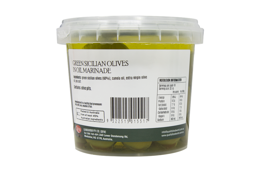 2505517 OB Green Sicilian olives in oil marinade 335g-BACK.webp