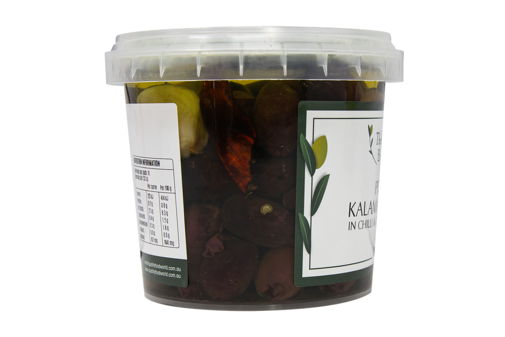 2507321 OB Pitted Kalamata Olives in Chilli & Garlic 335g-SIDE.webp