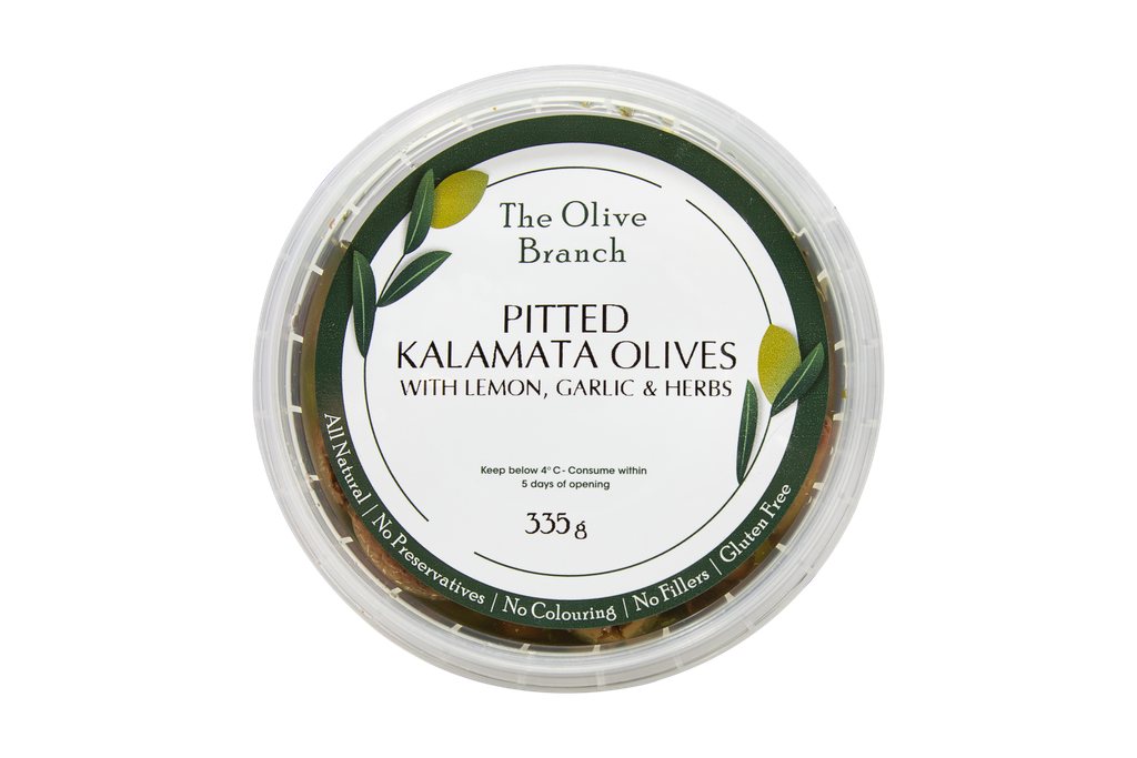 2507406 OB Pitted Kalamata Olives w. Lemon, Garlic & Herbs 335g-TOP.webp
