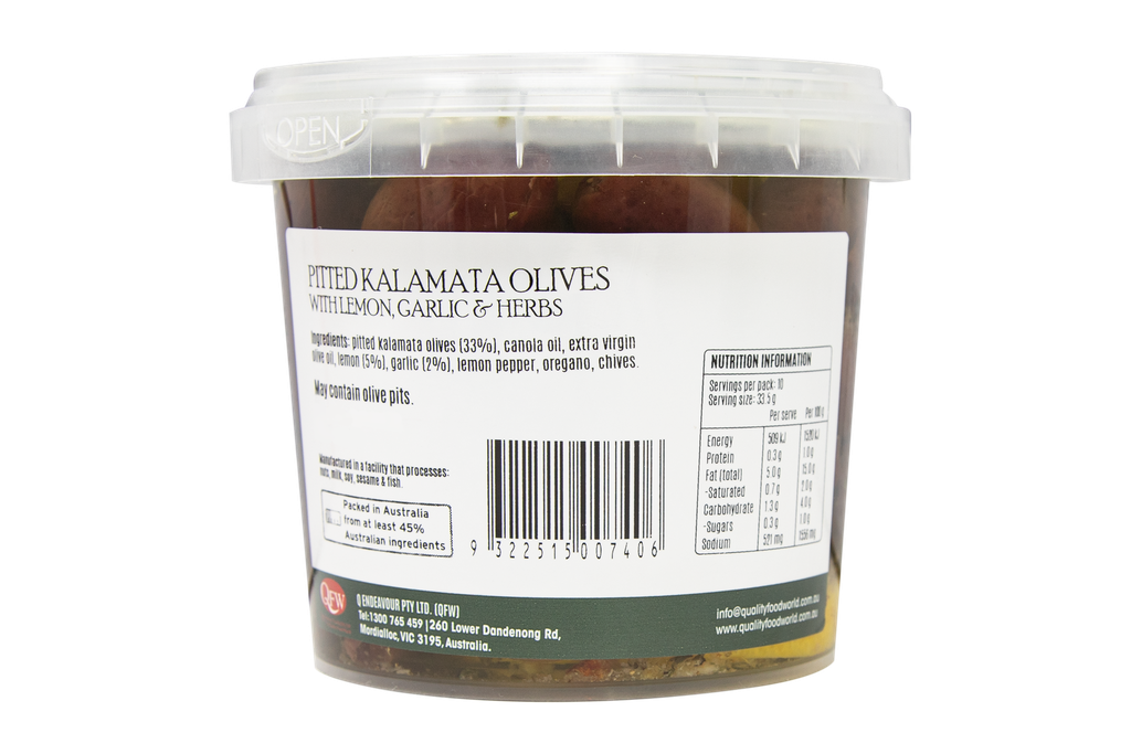2507406 OB Pitted Kalamata Olives w. Lemon, Garlic & Herbs 335g-BACK.webp