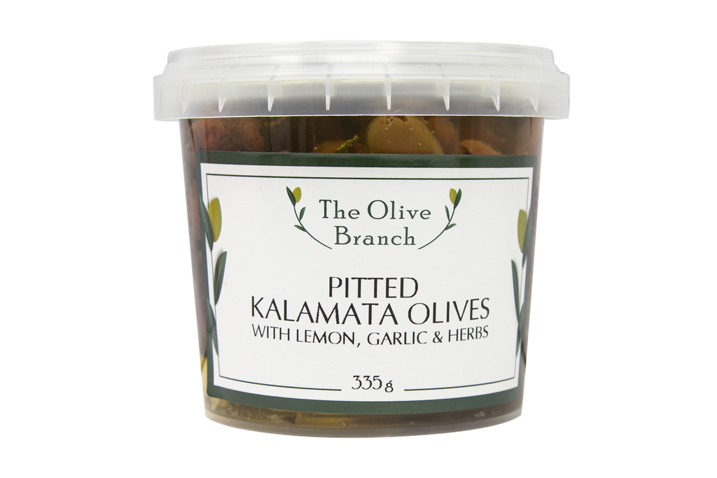 2507406 OB Pitted Kalamata Olives w. Lemon, Garlic & Herbs 335g.webp