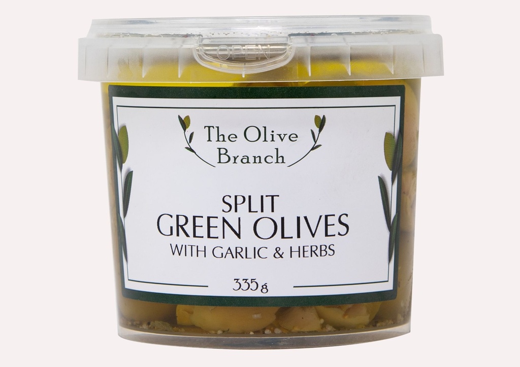 OB Split Green Olives With Garlic & Herb 335G
